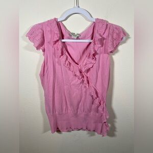 Banana Republic Sleeveless Sweater Blouse Ruffle Pink Size L